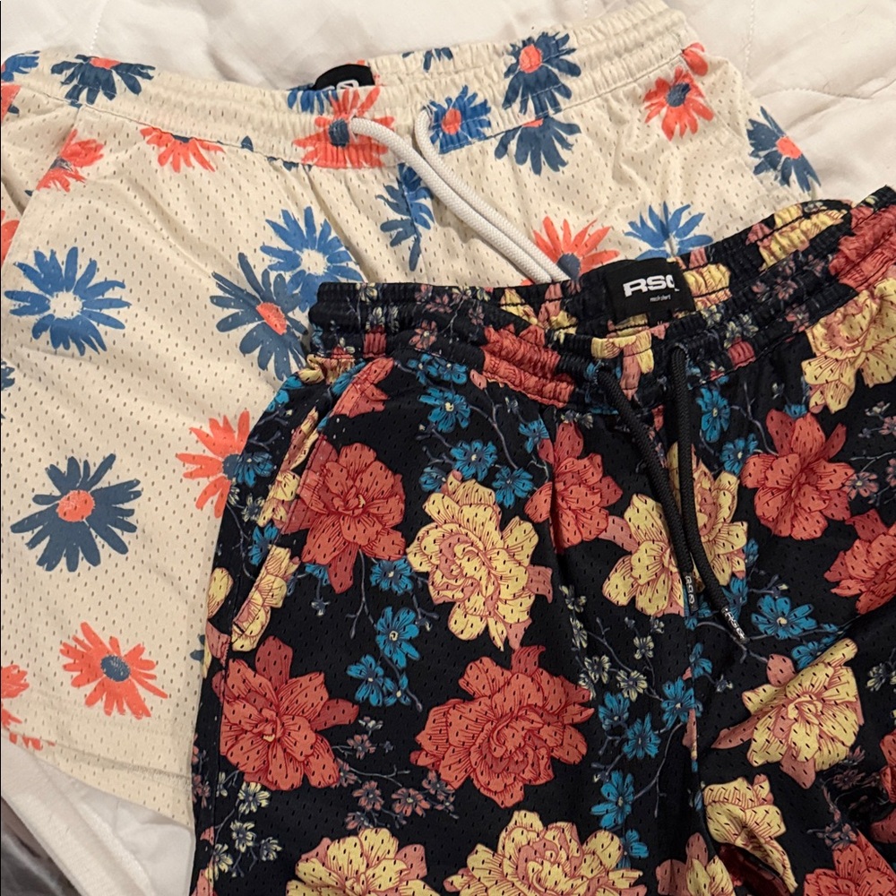 RSQ Floral Athletic Shorts - Black and Cream